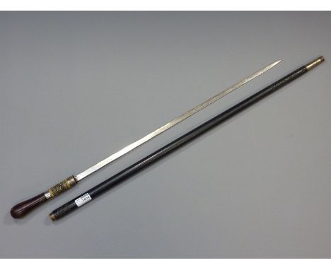 Indian hardwood Swordstick, 63cm single edge blade, 98cm overall