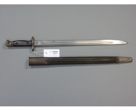 British 1907 pattern bayonet by Wilkinson, 42cm blade with leather and steel scabbard 