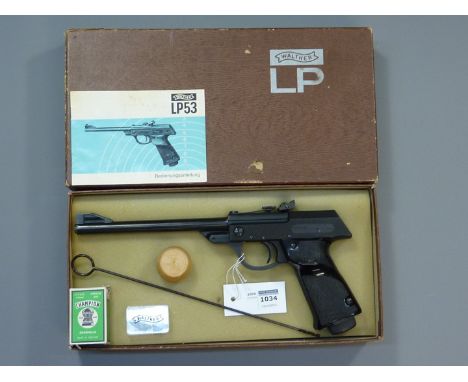 Walther Model LP53 vintage .177 target air pistol No.118341, micro rear sight  32cm overall with original box instructions sp
