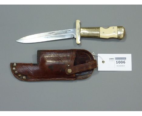Early 20th century folding hunting knife, the 12.5cm blade stamped 'Rishna Cutlery Works, brass and ivorine handle 22.5cm ove