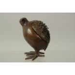 A BRONZE BIRD-FORM CENSER BURNER, with detachable feather cover, 9cm high.