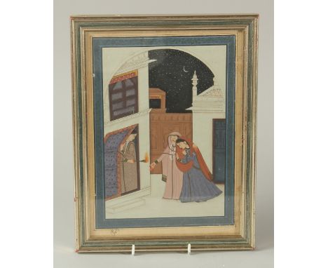 A 19TH-20TH CENTURY INDIAN MINIATURE PAINTING depicting female figures, framed and glazed to front and reverse, the verso wit