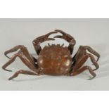 A JAPANESE BRONZE OKIMONO OF A CRAB, 15cm wide.