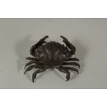 A BRONZE OKIMONO OF A CRAB, 8cm wide.