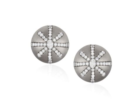 A PAIR OF DIAMOND EARRINGS, BY MARGHERITA BURGENEREach of circular bombé form, embellished with rays of graduated brilliant-c