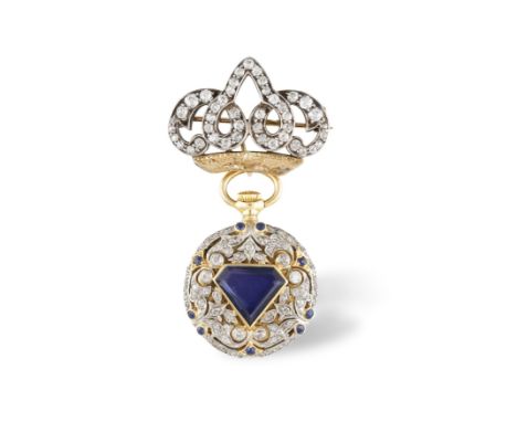 AN EARLY 20TH CENTURY SAPPHIRE AND DIAMOND OPEN FACE LAPEL WATCH, BY TIFFANY & CO., CIRCA 1910Jewelled keyless manual wind mo