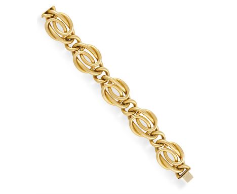 A GOLD BRACELET, BY WEINGRILL, CIRCA 1950Designed as a series of interlocking polished gold links, in 18K gold, with maker's 