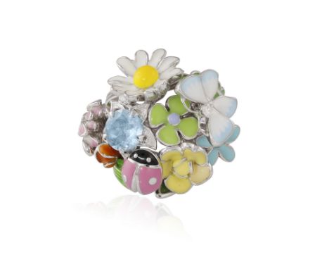 AN AQUAMARINE, DIAMOND AND LACQUER 'DIORETTE' COCKTAIL RING, BY DIORDesigned by Victoire de CastellaneThe openwork ring compo