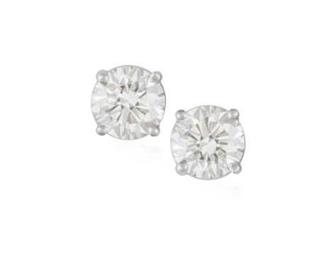 A PAIR OF DIAMOND EARSTUDSEach brilliant-cut diamond with a four-claw setting, mounted in 18K gold, diamonds approximately 2.