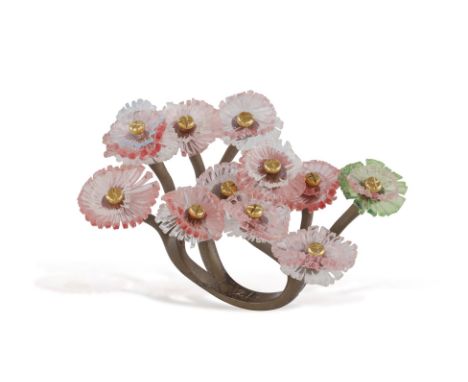 A GOLD, SILVER AND RECYCLABLE PLASTIC 'ACHILLEA' COCKTAIL RING, 2020BY MAGHERITA BURGENER & ENRICA BORGHIOf floral design, co