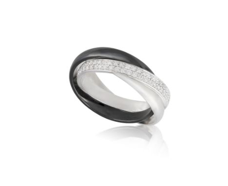 A DIAMOND 'TRINITY' RING, BY CARTIERDesigned as three interlocking bands, one pavé-set with brilliant-cut diamonds throughout