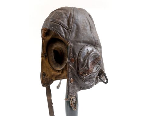 A SECOND WORLD WAR BRITISH ROYAL AIR FORCE B-TYPE LEATHER FLYING HELMET  by Reliance Manufacturing Co. of London, the label d