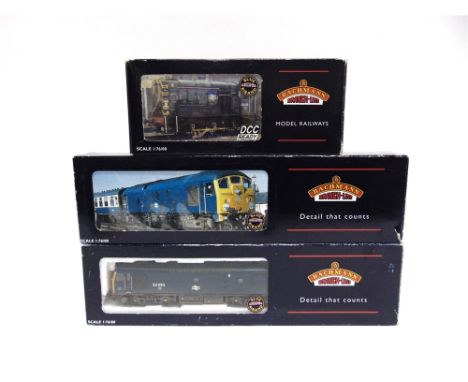 [OO GAUGE]. THREE B.R. LOCOMOTIVES  comprising a Bachmann No.32412, B.R. Class 25/2 bo-bo diesel locomotive, 25083, weathered
