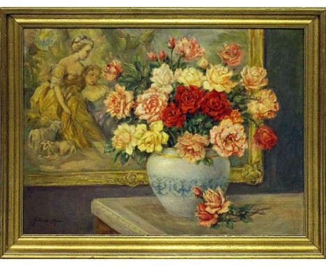 Schmidt-Rom, Heinz (1877 Berlin) Stillleben in einer Vase, vor einem Ölgemälde arrangiert. Öl/Lwd., li. u. sign. 60x 80 cm. R