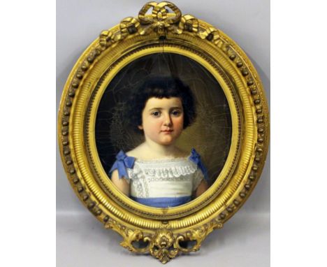 Unbekannter Maler (um 1860) Portrait eines jungen Mädchens. Öl/Lwd. (Altersspuren, Craquelé). D. ca. 42x 37 cm (im Oval). In 