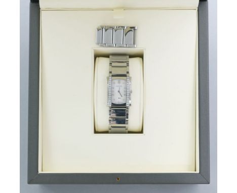 Damenarmbanduhr "WEMPE GLASHÜTTE i/SA". Rechteckiges, seitlich eingezogenes Gehäuse und Gliederarmband mit Doppelfaltschließe