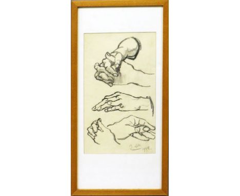 Scharl, Josef (1896 München-New York 1954) Handstudien. Bleistiftzeichnung/Papier, re. u. sign. und dat. 1922. Blattgröße 33x