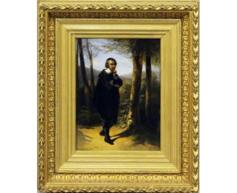 van de Laar, Jan Hendrik (1807- Rotterdam 1874) Selbstbildnis des Malers beim Flanieren im Wald. Öl/Holz (l. Altersspuren, Fi