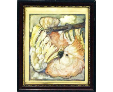 Baumann, Max (1884 Zerbst-Dessau 1939) An einem Ast hängender Kakadu. Aquarell/festem Papier, re. u. sign. 245x 20 cm. R.