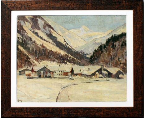 Frey, Oskar (1883 Stuttgart - Ebingen 1966) "Gries im Ötztal", so verso auf Etikett bez. sowie Austellungsetikett Kunsthaus S
