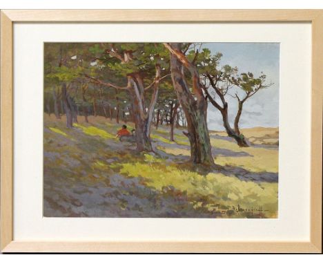 Prokofieff, Dimitri von (Nikolajew 1870 - 1950 Kevelaer) Liegendes Paar auf einer Wiese am Waldrand. Gouache/leichtem Karton 