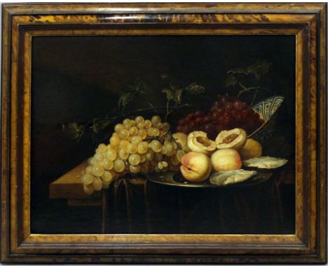 Son, Joris van (1623 Antwerpen 1667) Nachfolge/Art Stillleben mit Weintrauben, Pfirsichen, Weintrauben, Austern und Wan Li-Sc