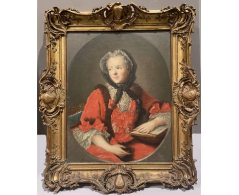 Nattier, Jean-Baptiste (1685 Paris 1766), Werkstatt "Marie Leszczynska, Reine de France". Öl/Lwd. 83x 65 cm. Prunkrahmen im L