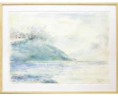 Paeschke, Carl Robert (1895-1983) Seelandschaft in den Alpen. Aquarell/Papier (min. fleckig), re. u. sign. und dat. 1963. 51x