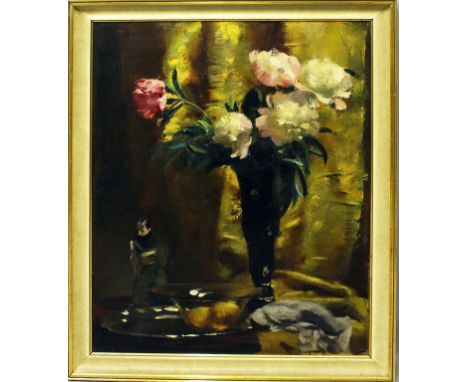 Nissl, Prof. Rudolf (1870 München 1955) Stillleben mit Pfingstrosen in einer Vase. Öl/Lwd. (l. Altersspuren), li. u. sign. 73