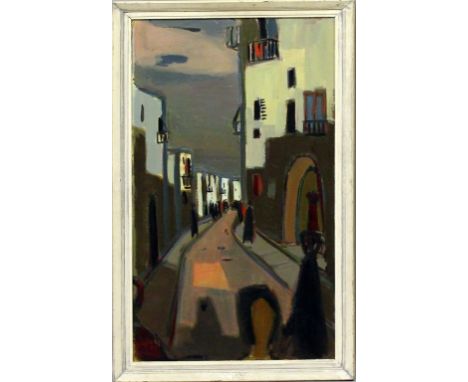 Eglau, Otto Wilhelm (1917 Berlin - Kampen 1988) Straßenszene auf Rhodos (verso abstrakte Landschaft mit Figuren). Öl/Lwd., li