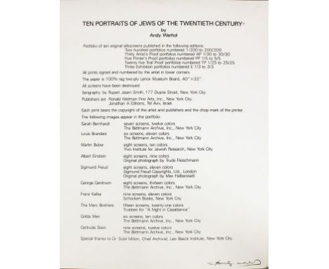 Warhol, Andy (1928 Pittsburgh - New York 1987) Deckblatt von "Ten Portraits of Jews of the Twentieth Century". Siebdruck/Papi