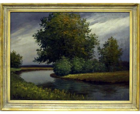 Maxelon, K. (1. Drittel 20. Jh.) Flussufer. Öl/Lwd., li. u. sign. Ca. 37x 49 cm. R. 