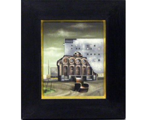 Koch, Wolfgang (geb. 1933 Berlin) Anhalter Bahnhof in Berlin mit Fernsehturm. Öl/Lwd./Karton, re. u. sign. und dat. (19)75. 2
