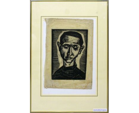 Maetzel, Emil (1877 Cuxhaven - Hamburg 1955) Kopf eines Knaben mit gesenktem Blick. Linolschnitt/Japan (gebräunt, knittrig un