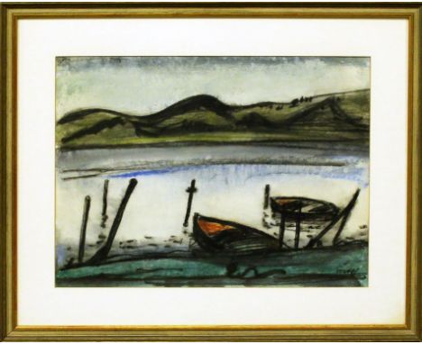 Goetsch, Hans (1892 Gartz - Berlin 1981)  "Am Überlinger See", so verso betitelt. Mischtechnik, re. u. sign. sowie umseitig h