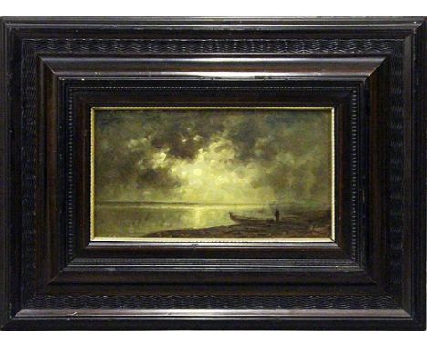 Neppel, Heinrich (1875 München 1936) Mondschein über dem Meer. Öl/Holz, re. u. sign. Ca. 13,5x 23,5 cm. R.