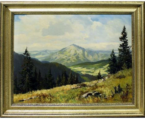 Blädel, Fritz (1903 München 1950) Die Schneekoppe, so verso auf Etikett betitelt. Öl/Lwd., re. u. sign. Ca. 60,5x 80,5 cm. R.