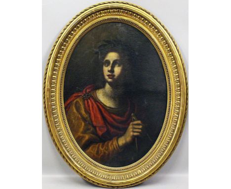 Unbekannter Maler (17./18. Jh.) Allegorie der Geometrie. Öl/Lwd. (doubliert, rest.). Ca. 66,5x 49 cm (im Oval), R.