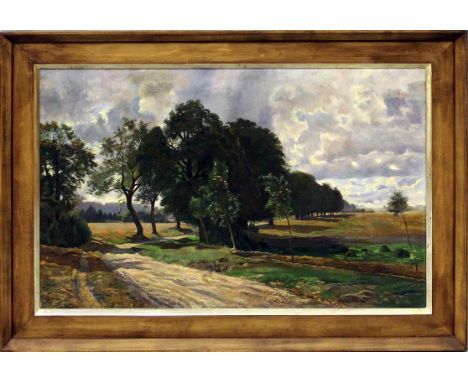 Unbekannter Maler (Mitte 20. Jh.) Weg über weite Felder. Öl/Lwd. Ca. 45x 70 cm. R.