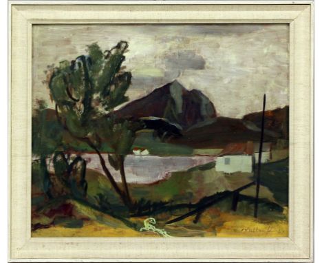 Wellenstein, Walter (1898 Dortmund - Berlin 1970) "KLEINE LANDSCHAFT MIT SEE", so verso betitelt, sign. und dat. Berlin 1948.