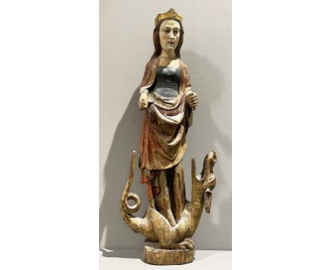 Unbekannter Bildhauer der Gotik (Mittelrheinisch oder Bodenseeregion, 1. Hälfte 14. Jh.) "Die Heilige Margarethe mit dem Wurm