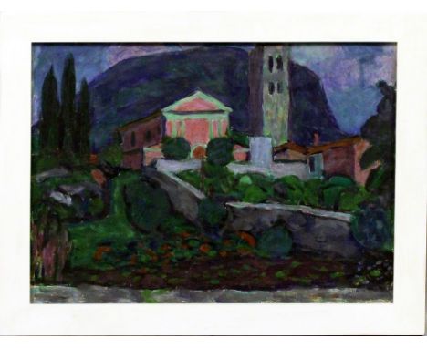 Strassner, Ernst (1905 Eisfeld - Braunschweig 1991), att. "Kirche in Pregassona (Lugano)", so auf rückseitigem Etikett betite