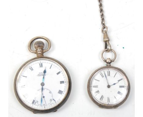 Two silver hallmarked antique pocket watches to include a Kay's Keyless Triumph pocket watch with a white enamelled face with
