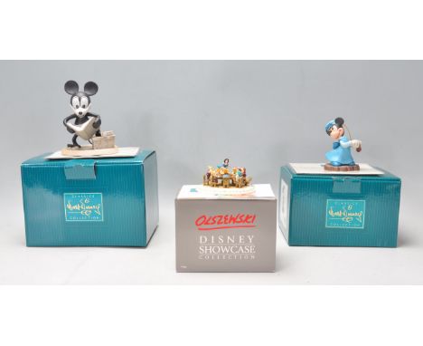 A group of three Walt Disney ceramic figures to include Olszewski Disney Snow White And The Seven Dwarfs dinner scene, Mrs Cr