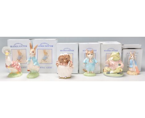 A group of six mostly large size Royal Albert ceramic figures in 'The World Of Beatrix Potter' to include Jemima Puddleduck, 