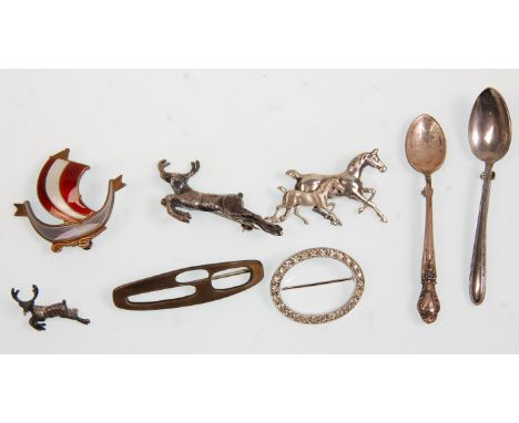 A Frances Holmes Boothby Modernist Silver Brooch together with a vintage Aksel Holmsen, Norway Gilt Sterling Silver &amp; Ena