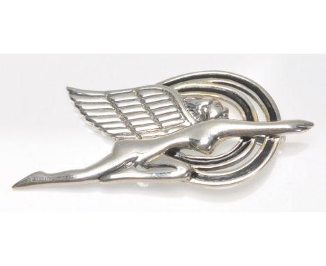A stamped 925 silver pendant in the form of a stylised winged female figure with black enamel decoration. Weight 5g. Measures