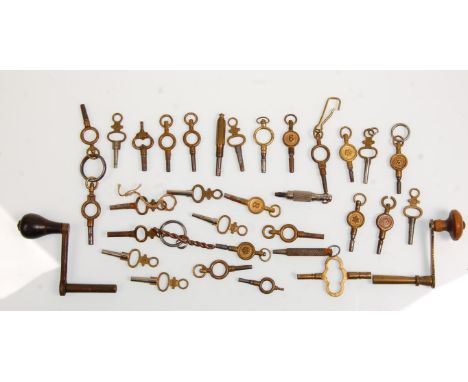 A group of thirty antique and vintage watch keys together with three clock keys.&nbsp;&nbsp;