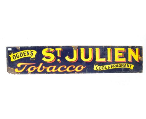 Ogden's - St Julien Tobacco - An early 20th Century antique vintage point of sale advertising porcelain enamel sign having a 