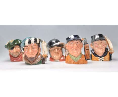 A group of five Royal Doulton ceramic Character / Toby jugs to include Smuggler D6616, The Falconer D6533, Gone Away D6531, G